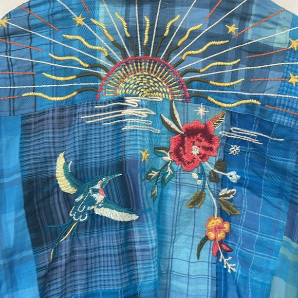 Embroidered Blue Plaid Women's Top - Picture 10 of 10